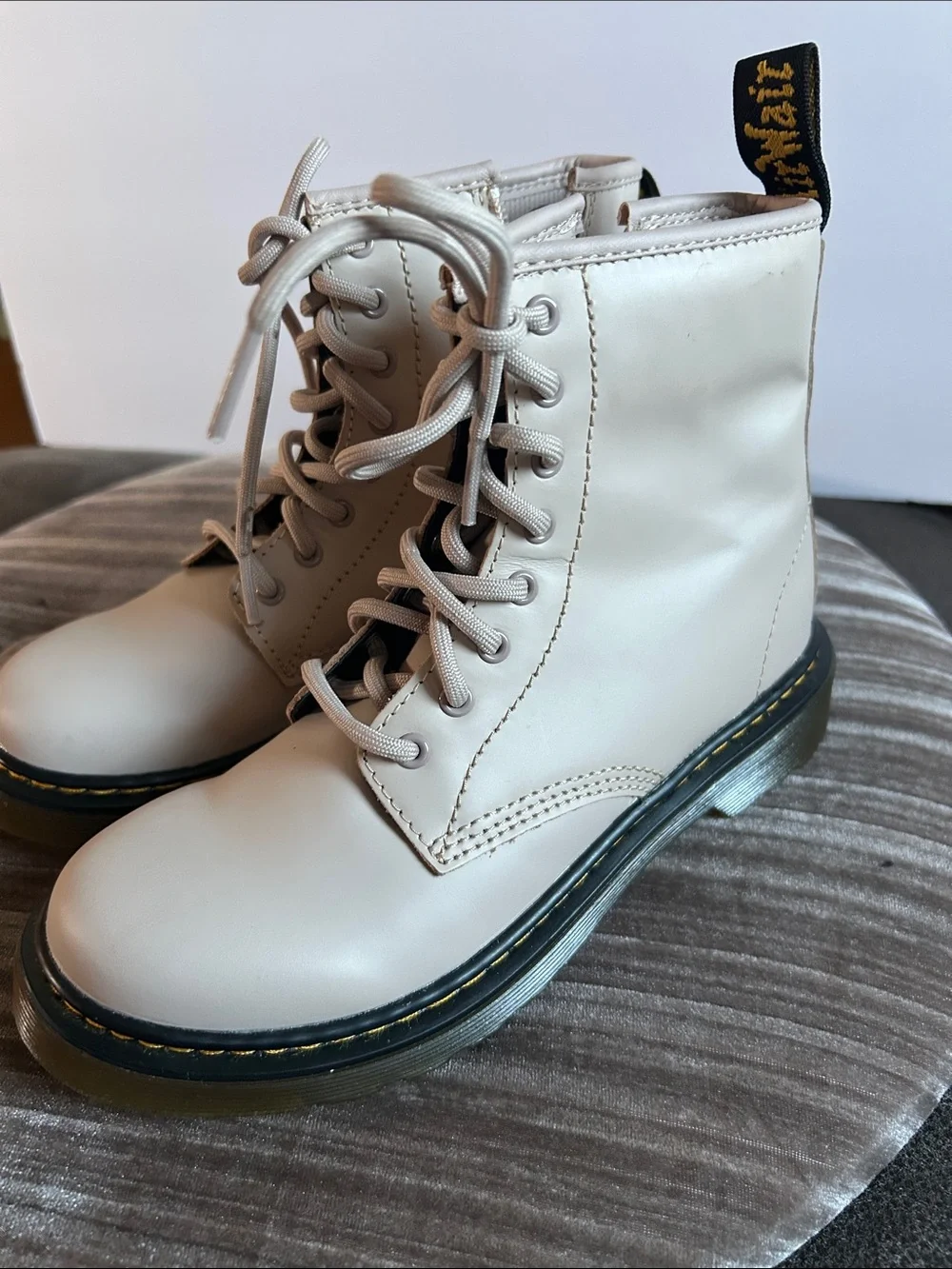 Dr. Martens Kids Lace-Up Combat Boots in Light Tan